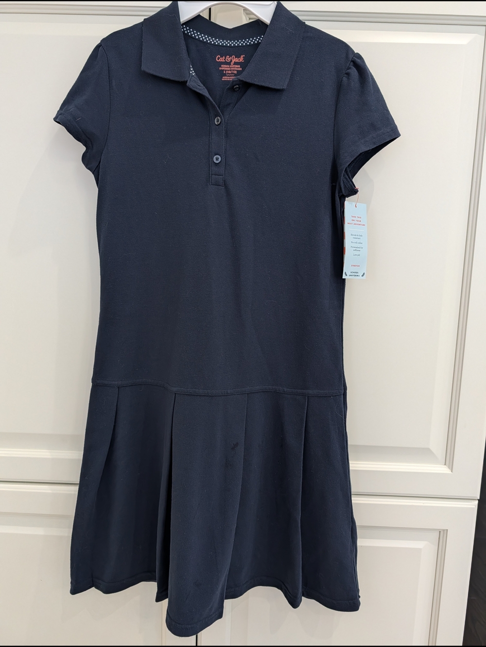 2/$20 NWT Cat & Jack Navy Polo Dress L 10/12 Pleated Stretch School
